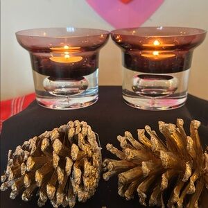 KROSNO Poland Set of 2- bubble glass pillar candle holders.Vintage